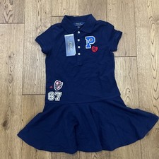 Image of BNWT RALPH LAUREN GIRLS NAVY PATCH DRESS SIZE 5 YRS