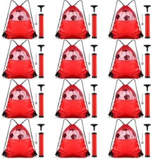12 Ball Pumps with Needles 12 Individual Mesh Soccer Bags, Air Hand Pump Red 