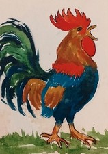 Aceo, Cockeral unter Gras ORIGINAL Aquarell 2,5" x 3,5 