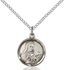 Pewter Saint Theresa Religious Medal Pendant Necklace 18" Chain GiftBox