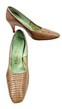 Tan Lizard Skin Pumps Size 8 AA by J Norman Ltd. Vintage 1950's 2 1/2" Heel