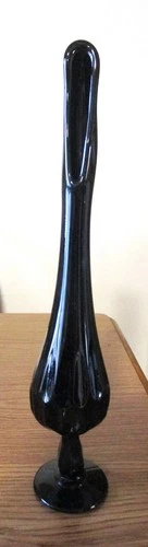 Vintage Fenton Amethyst Black Art Glass Swung Vase 13"
