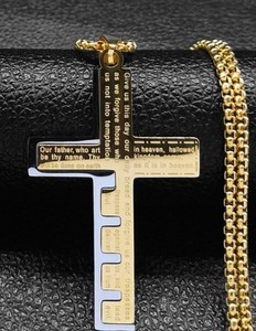 Authentic Gold-Plated Cross with Bible Prayer One-Size Necklace