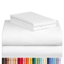 LuxClub 4 PC Queen Sheet Set, Deep Pockets Wrinkle Free Queen, 1-white