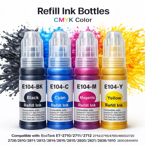 4x Ink Bottles Refill for Epson EcoTank ET-1810 ET-2726 ET-2820 ET-2861 ET-2876