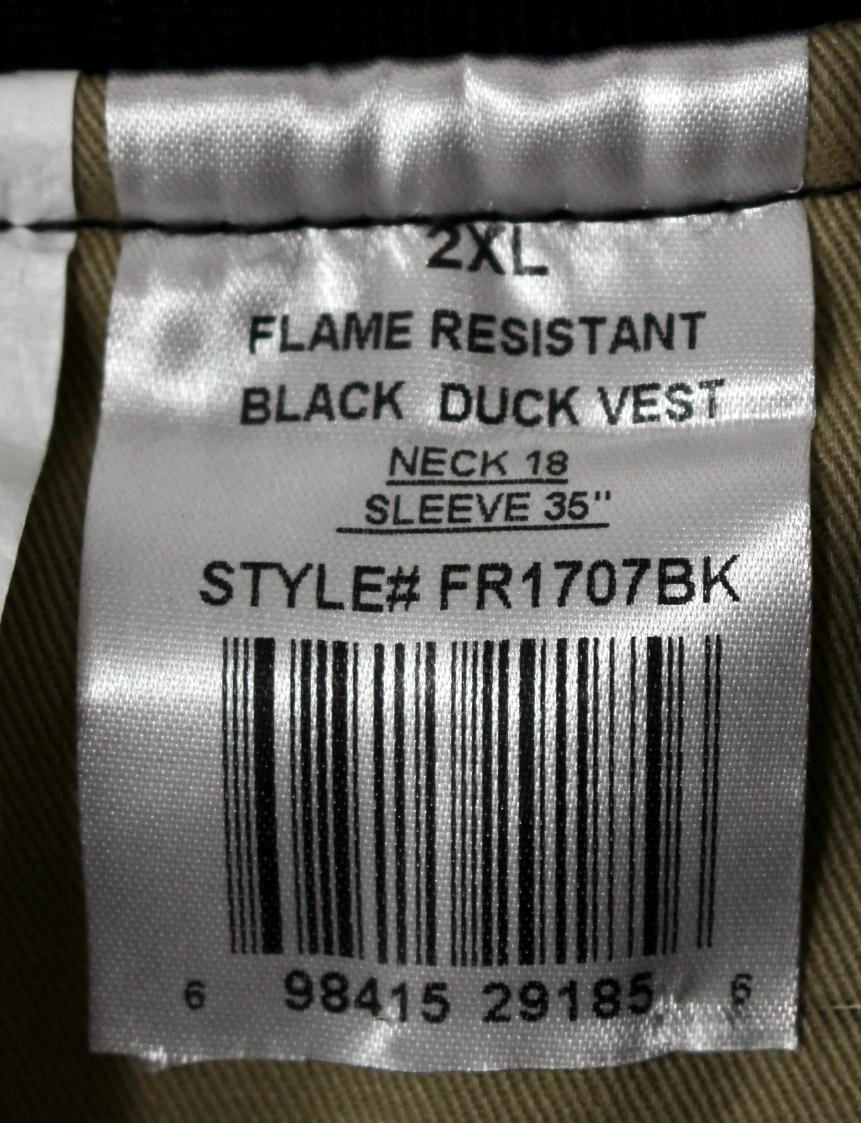 Rasco FR Mens 2XL Insulated Duck Work Vest Black CAT 3 Flame Resistant NWOT - product detail image 11