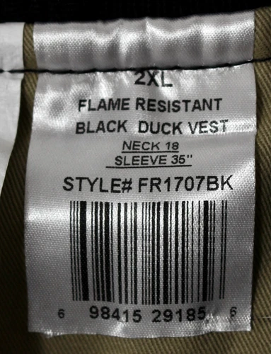 Rasco FR Mens 2XL Insulated Duck Work Vest Black CAT 3 Flame Resistant NWOT image 11