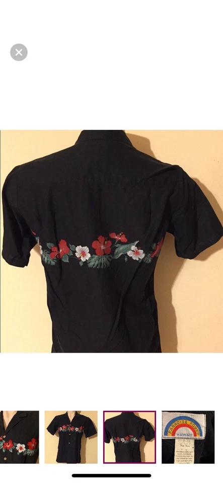 Vintage Paradise Found Hawaii Black With Floral Band Shirt Sz M - Image 3 of 4