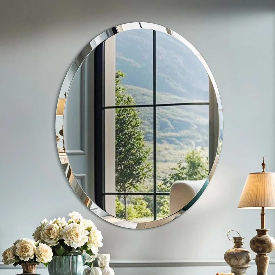 ARTLOGE Accents Round Bevelled Edge Frameless Bathroom Mirror Silver Glass Wall Mirror