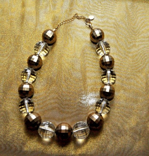 1980s Bijoux Terner Chunky Clear & Gold Gilt Crystal Cut Beads Collar Necklace - Picture 4 of 9