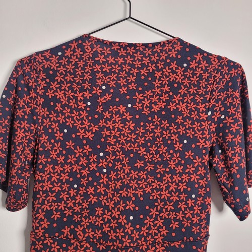 Jigsaw Tea Dress XS 8 Navy Red Ditsy Print Midi V Neck Jersey Button Up Preloved - Picture 3 of 11
