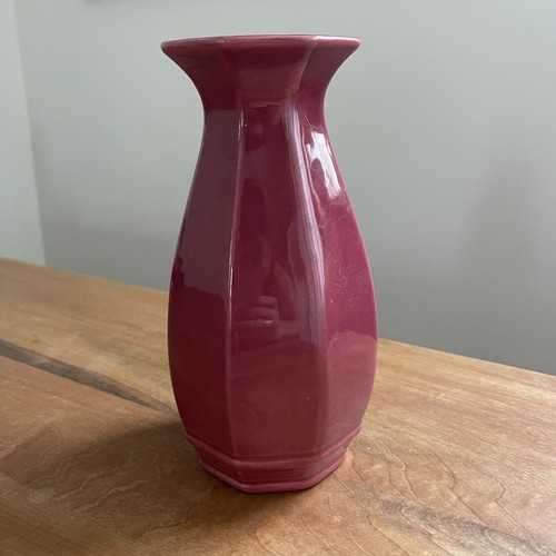 Vintage Royal Haeger Oxblood Red 8" Vase Octogon Ceramic MCM - Picture 2 of 6