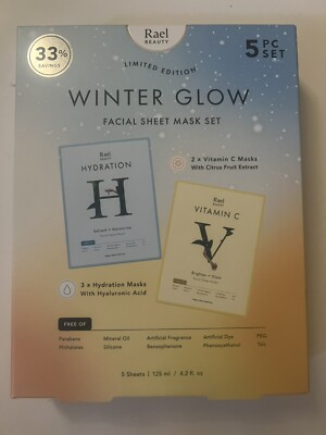 Rael Limited Edition Winter Glow Facial Sheet Mask Gift Set, 5 Count
