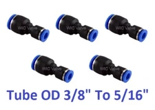 Reduced Union Hose Adapter Tube OD 3/8 To 5/16 Push In Fitting Converter 5 Piece