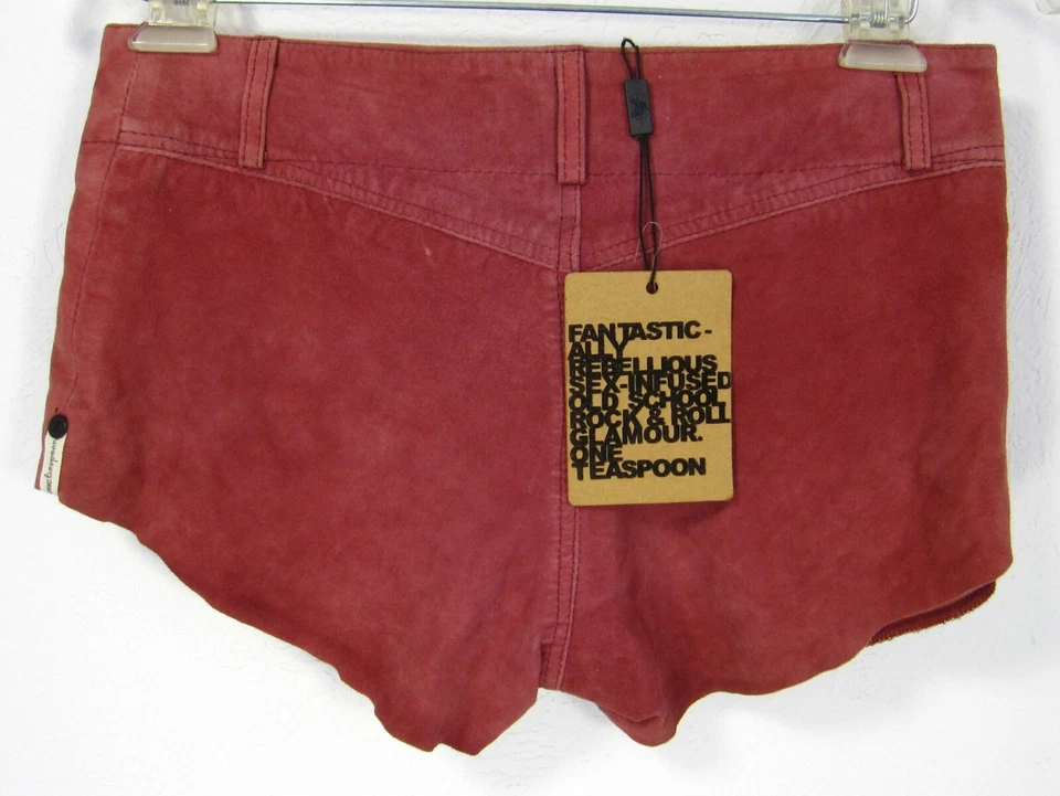 One Teaspoon Nuevo Con Etiquetas Pantalones Cortos Gamuza Cabra Rojo Talla 8 Retro Cordón Foto 3 de 4
