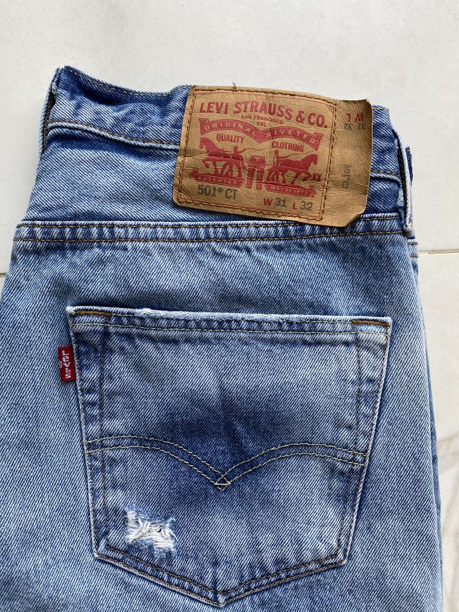 Levi's 501 CT Denim Jeans Regular Tapered Distressed Mens Levi's 501 CT Denim Jeans Regular Tapered Distressed Mens