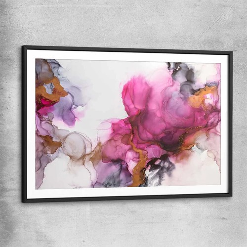 Pink Gold Clouds Black Liquid Abstract Premium Poster High Quality choose sizes - Picture 2 of 3