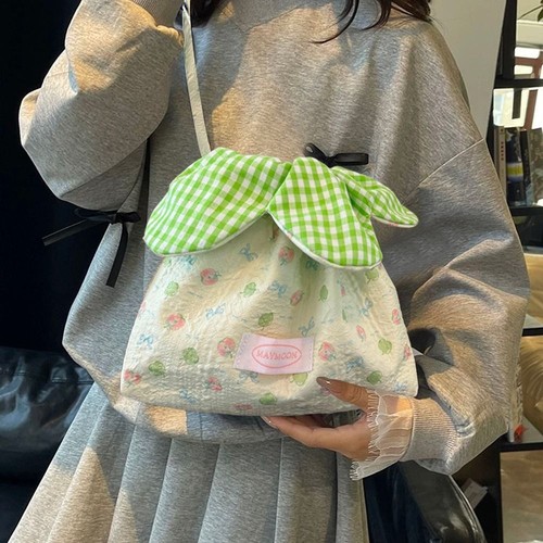 Korean Style Drawstring Bag Printing Storage Bag Flower Handbag Women Students - Picture 3 of 15