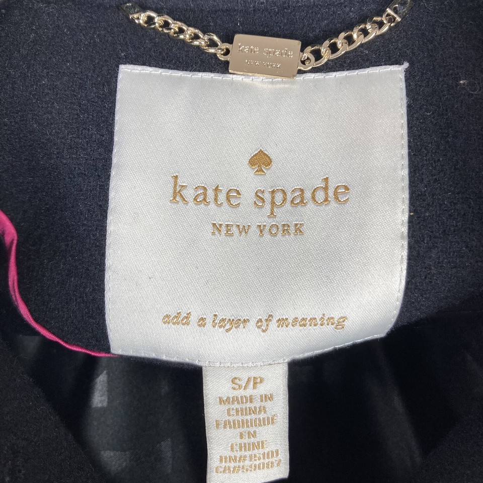 Kate Spade Black Wool Blend Peplum Pea Coat Jacket Women’s Size Small