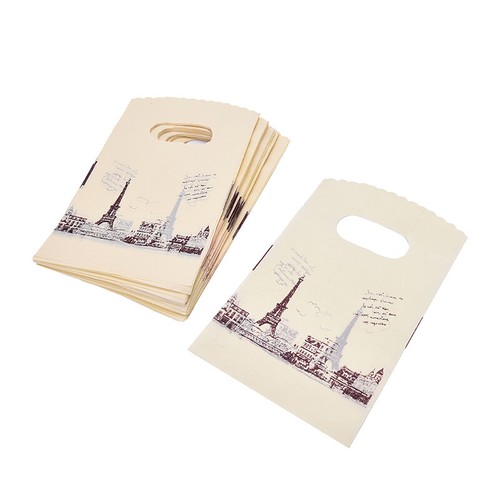 100pcs Yellow Eiffel Tower Packaging Bags Plastic Shopping Bags With Handle _ou