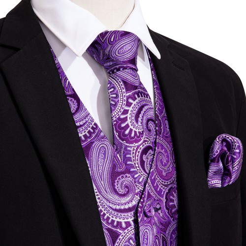 Rojo Paisley Hombres Chalecos Negro Traje Chaleco Conjunto Corbata Vestido de Boda Esmoquin V - Imagen 79 de 88