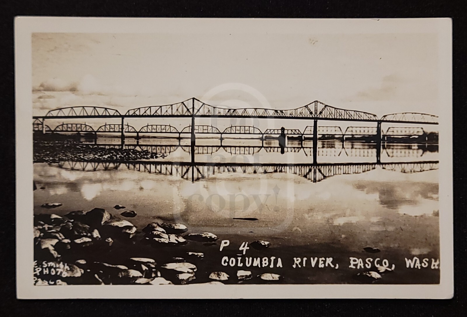 Vintage 1940s RPPC Photo of Pasco Washington Railroad Bridge Columbia River