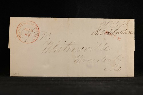 Free Frank: Johnson, Robert 1837 Stampless Cover, 2nd Assist Postmaster General - Afbeelding 1 van 3