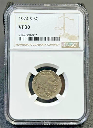 1924 S Buffalo Nickel NGC VF-30 Low Mintage, Semi-Key Date Coin, Problem Free