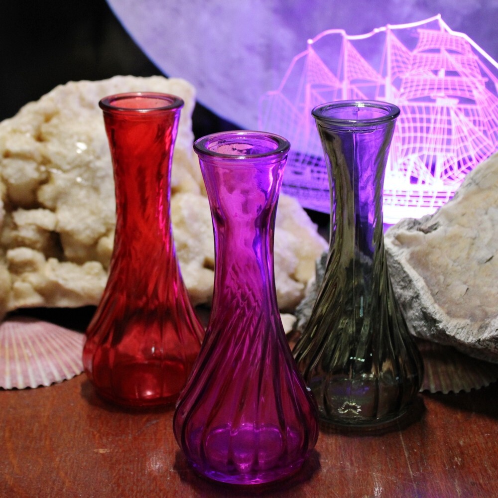 Purple/ Pink/ Fuchsia Colored Twisted Glass Vase H = 6 Inch in