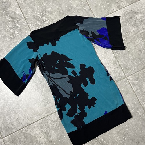 Diane Von Furstenberg Vtg Silk Stretch 3/4 Sleeve Boat Neck Floral Shift Dress 2 - Picture 14 of 17