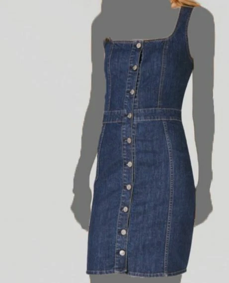 265 M1858 Women s Blue Button Front Denim Overalls Dress Size
