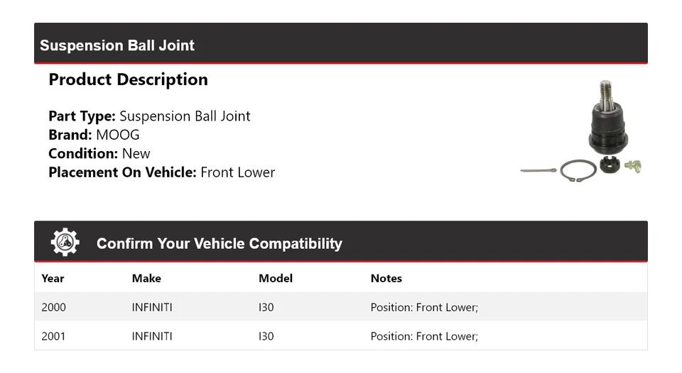 For 2000-2001 INFINITI I30 Suspension Ball Joint Front Lower MOOG - Image 2 of 4