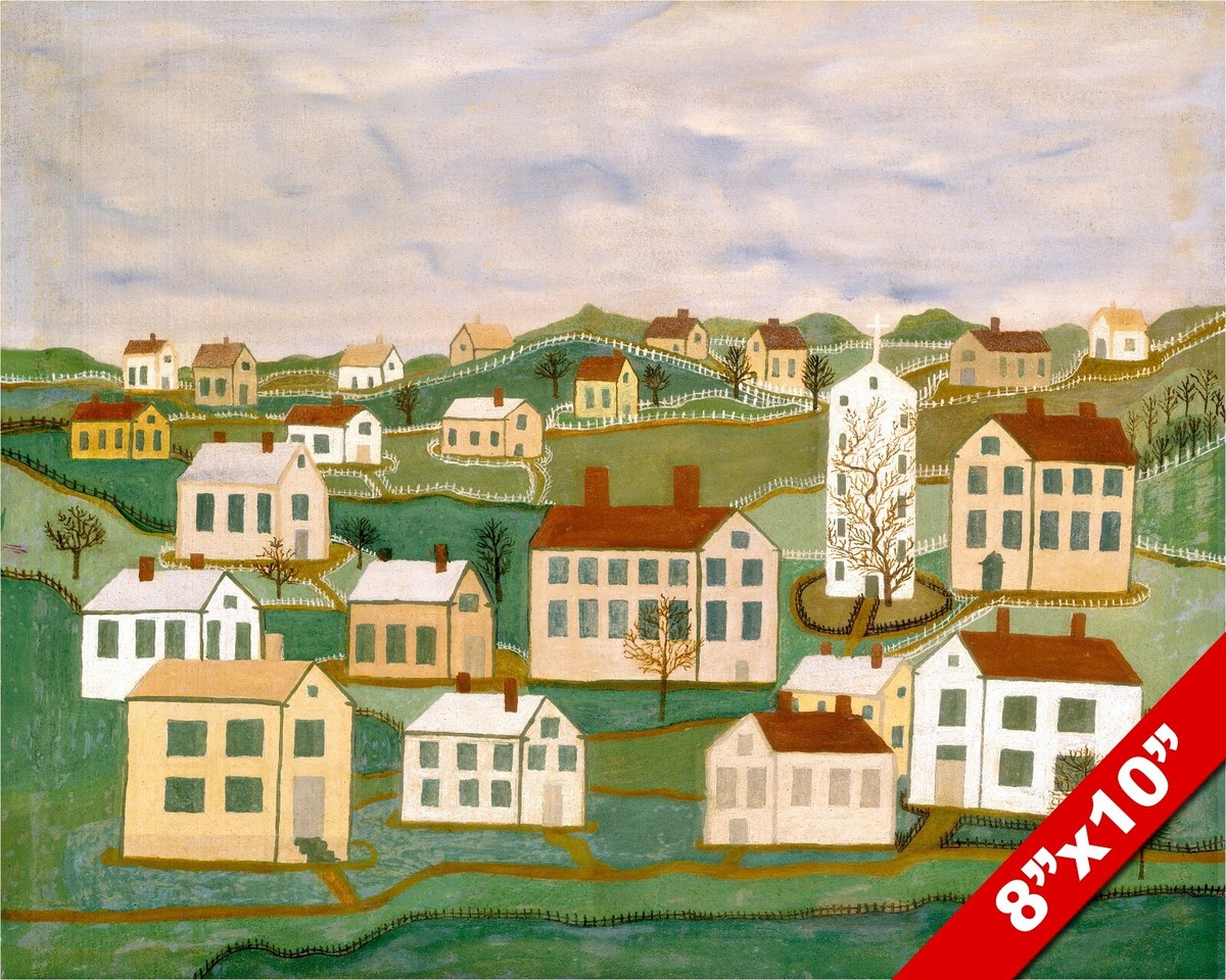 TWENTY TWO HOUSES &amp; A CHURCH AMERICAN FOLK ART PAINTING REAL 