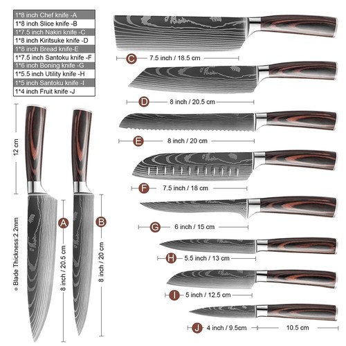 Set Coltelli Cucina Modello Damasco Giapponese Coltelli Chef Acciaio Inox Cleaver - Foto 4 di 30