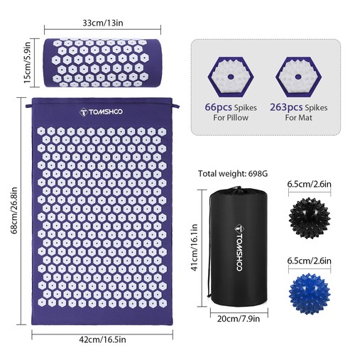 TOMSHOO Acupressure Mat Pillow Massage Set w/ Bag for Stress Stress Z0E7 - Picture 2 of 9