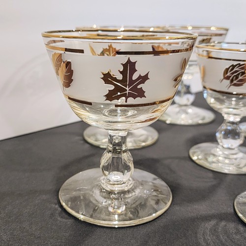 Vintage Mid Century Set of 8 Libbey GOLDEN FOLIAGE Frosted Band Glass Barware - Picture 7 of 15