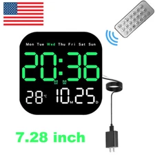 LED Large Digital Wall Clock Remote Control Temperature Date Week Display Set
