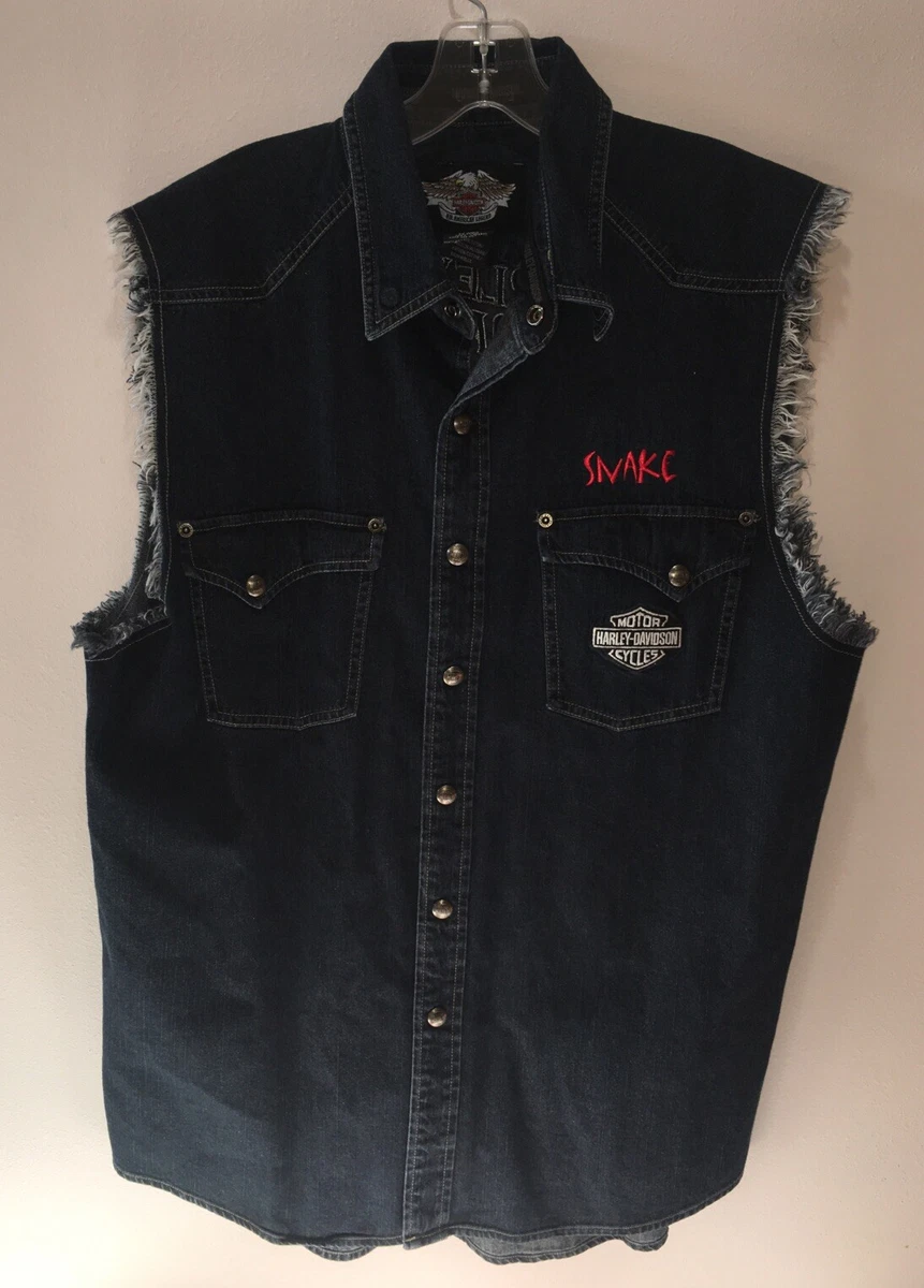 Harley davidson black denim deals vest