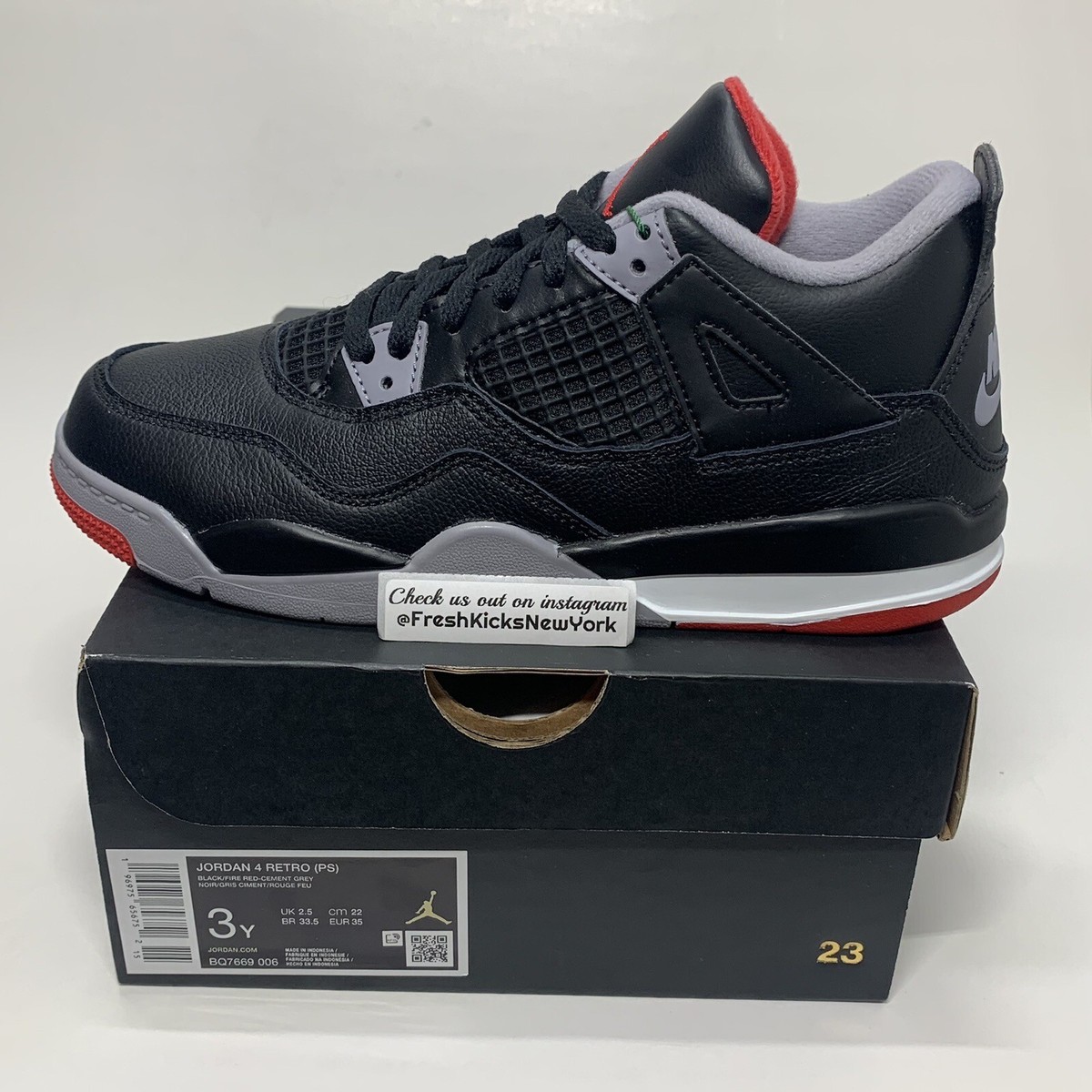 Jordan 4 Bred Reimagined Kids Size 3Y Youth New BQ7669-006 Jordan 4 Bred Reimagined Kids Size 3Y Youth New BQ7669-006