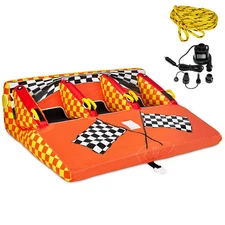 Sunny & Fun Towable Water Tube, 3-Person Inflatable Tube with Handles & Tow Rope