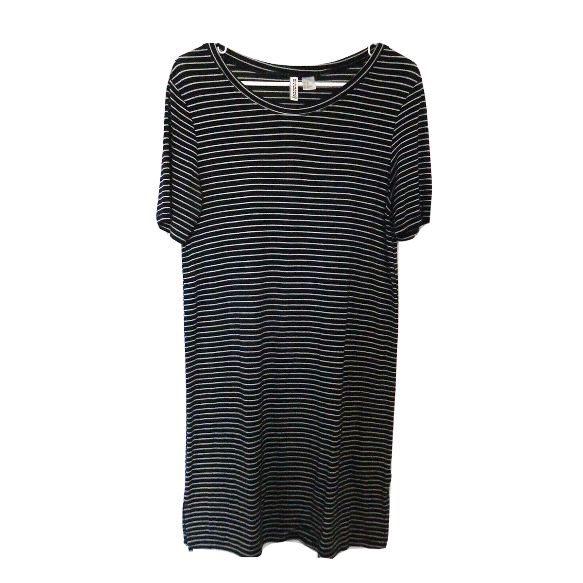 black t shirt dress h&m Basic Women's White Striped Stretchy Tshirt Size XS Color:Buttercup Round neckline Style:KA0106J Asymmetrical draped blazer dress