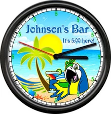 Personalized Margarita Bar 5 O'Clock Somewhere Parrot Your Name Sign Wall Clock