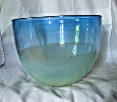 Art Reed Signed Art Glass Bowl c.1982 Blue and Semi Opaque Custard 7 1/ ...
