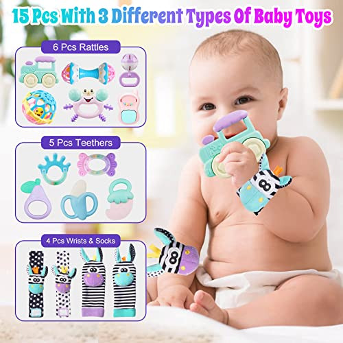 Baby Rattles 0-6 Months: Rattles for Babies 0-6 Months Baby Rattles Toys 15 pcs - Picture 3 of 7