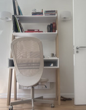 Contemporary Ladder Computer Desk White Light Wood 180x80x80cm with Shelves