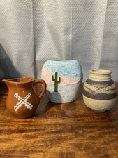 Lot of 3 Vintage Native American Pottery Pitcher And Vases