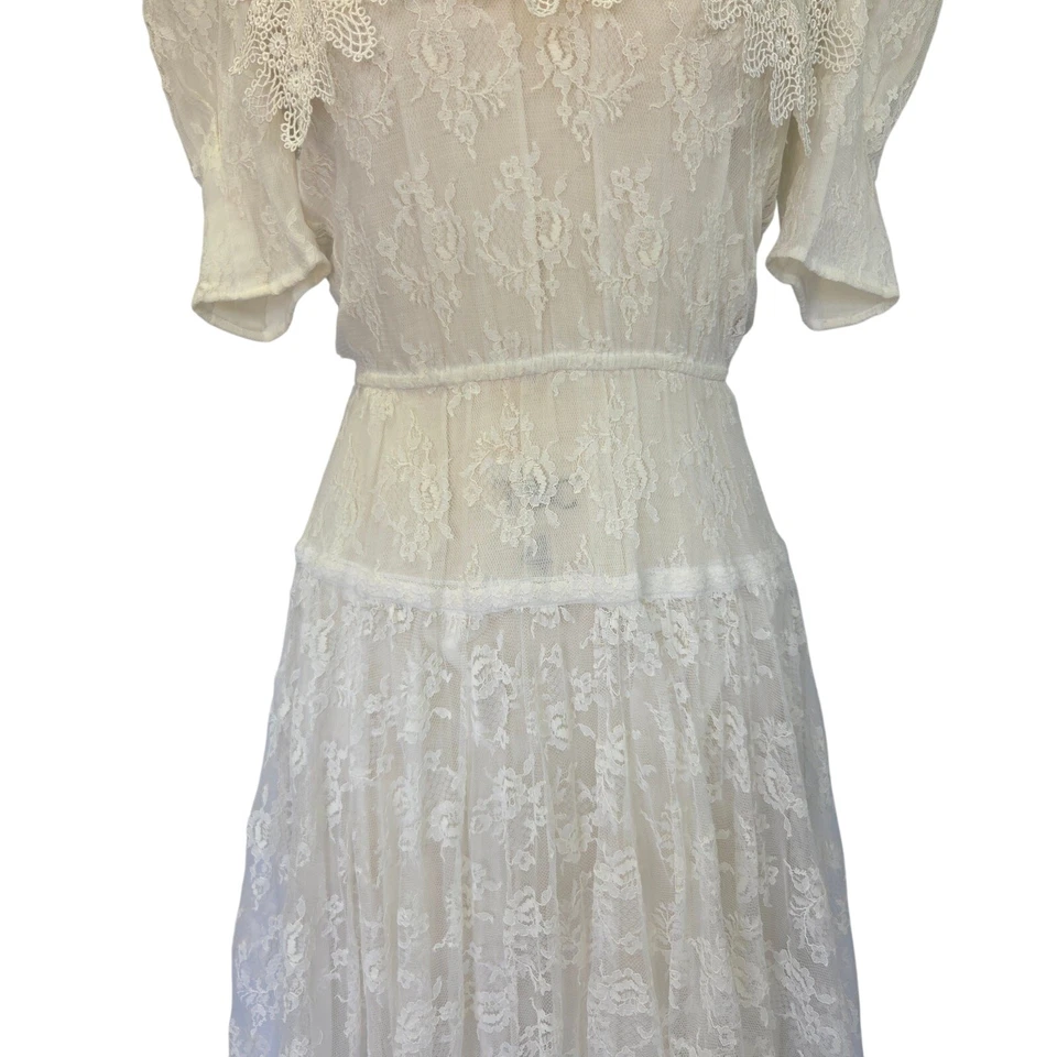Vestido Gunne Sax Blanco Encaje Midi Talla 4 Vintage Años 80 Eduardiano Romántico Boda Foto 4 de 4