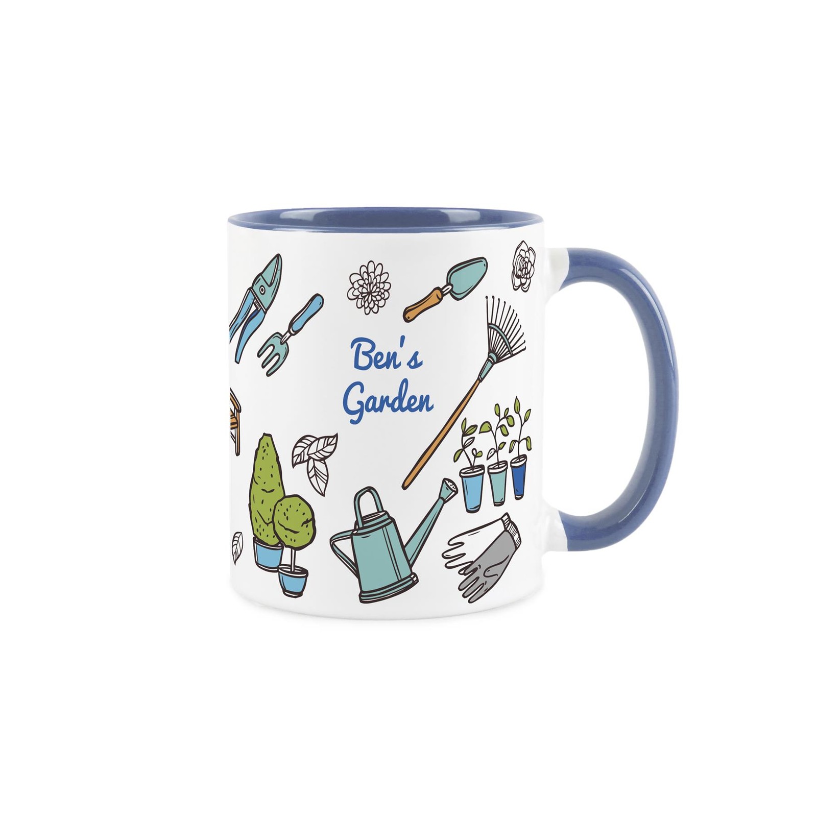 Custom Blue Gardening Mug - Personalised Tea/Coffee Cup Gifts for Gardeners