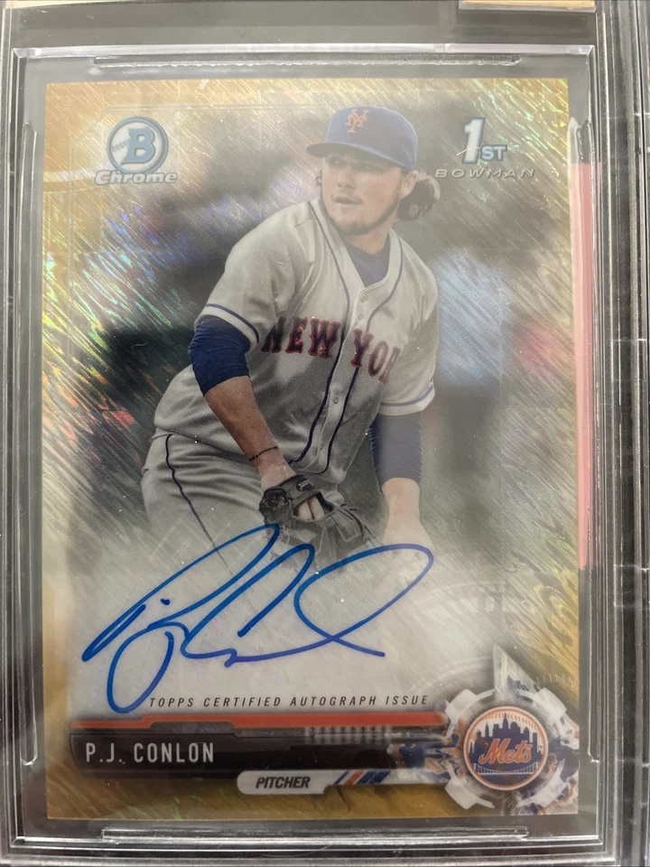 PJ CONLON 2017 Bowman Chrome Prospect Autographs Gold Shimmer Refractor /50 METS - Image 3 of 4