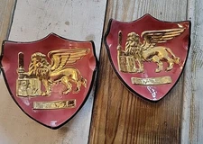 Vtg Pair Ceramic Coat Of Arms Winged Lion ETASE Design Ashtrays Veneto ITALY